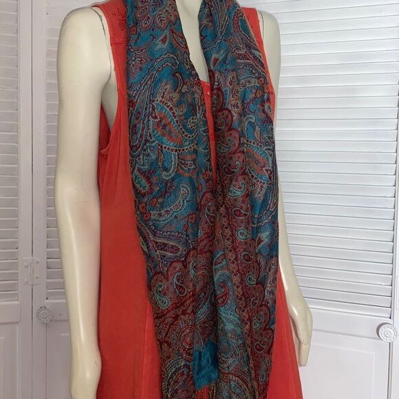 Vintage Paisley Large Wrap Scarf With Fringe - Picture 10 of 13